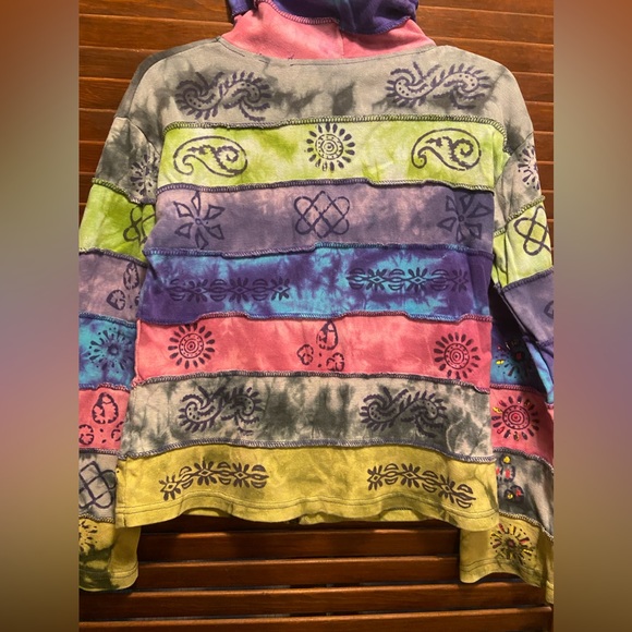 Boho tie-dyed, peaceful-vibe Hooded Knit Jacket with pockets. Soft & never worn. - Picture 13 of 14